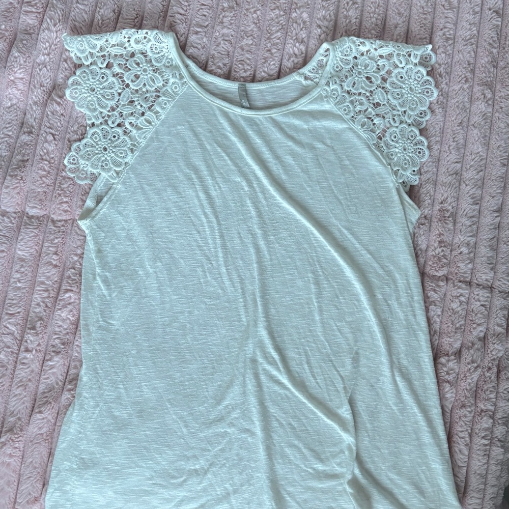 Lace Sleeve Off White Top